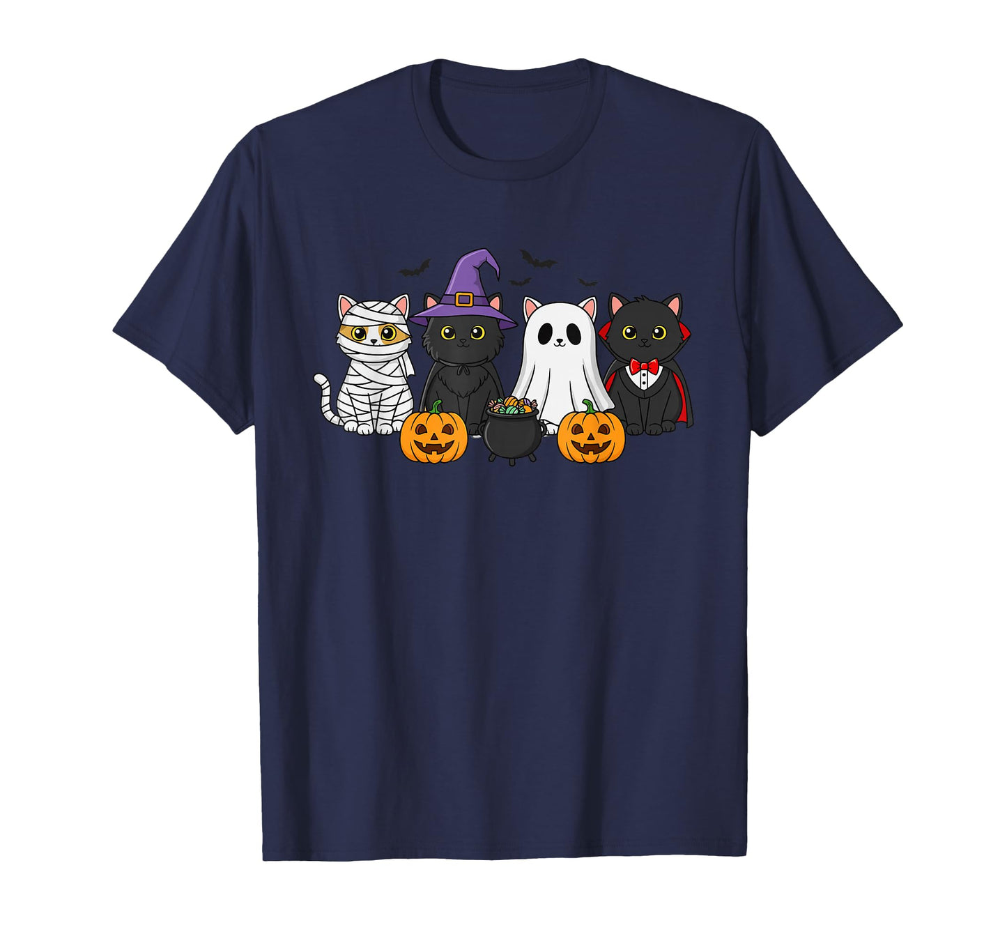 Mummy Witch Ghost Vampire Costume Group of Cats Halloween T-Shirt
