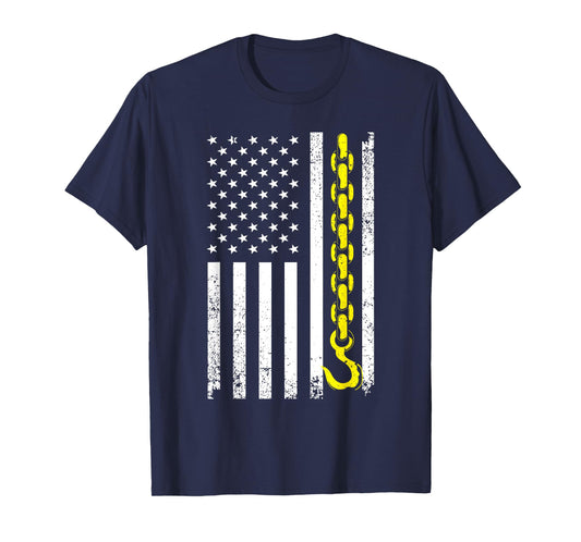 Funny Tow Truck Gift Men Women Cool US Flag Trucking Driver T-Shirt