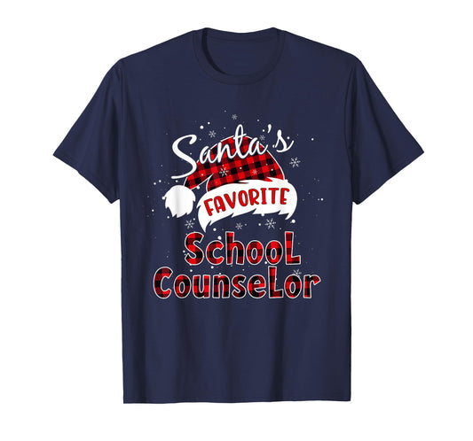 Funny Santa's Favorite School Counselor Christmas Plaid Xmas T-Shirt