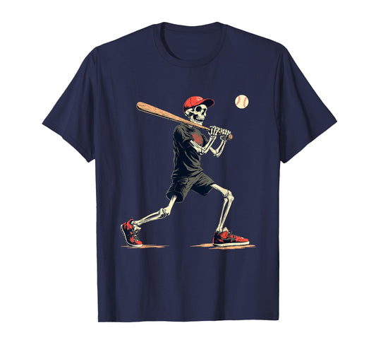 Skeleton Baseball Halloween Costume Funny Men Boys Kids T-Shirt