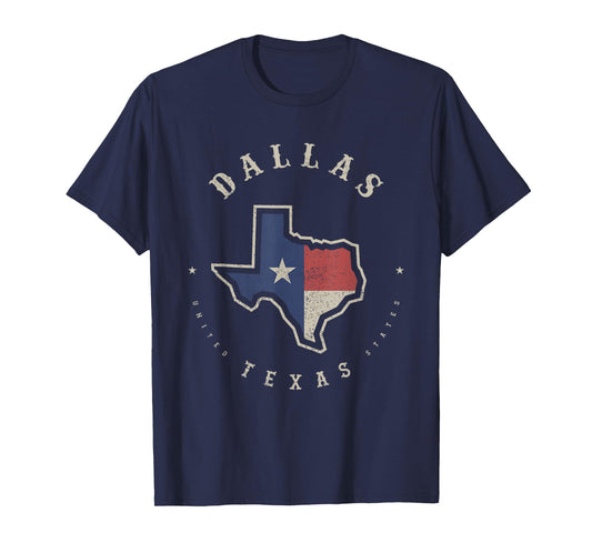 Vintage Dallas Texas State Flag Map Souvenir Gift T-Shirt
