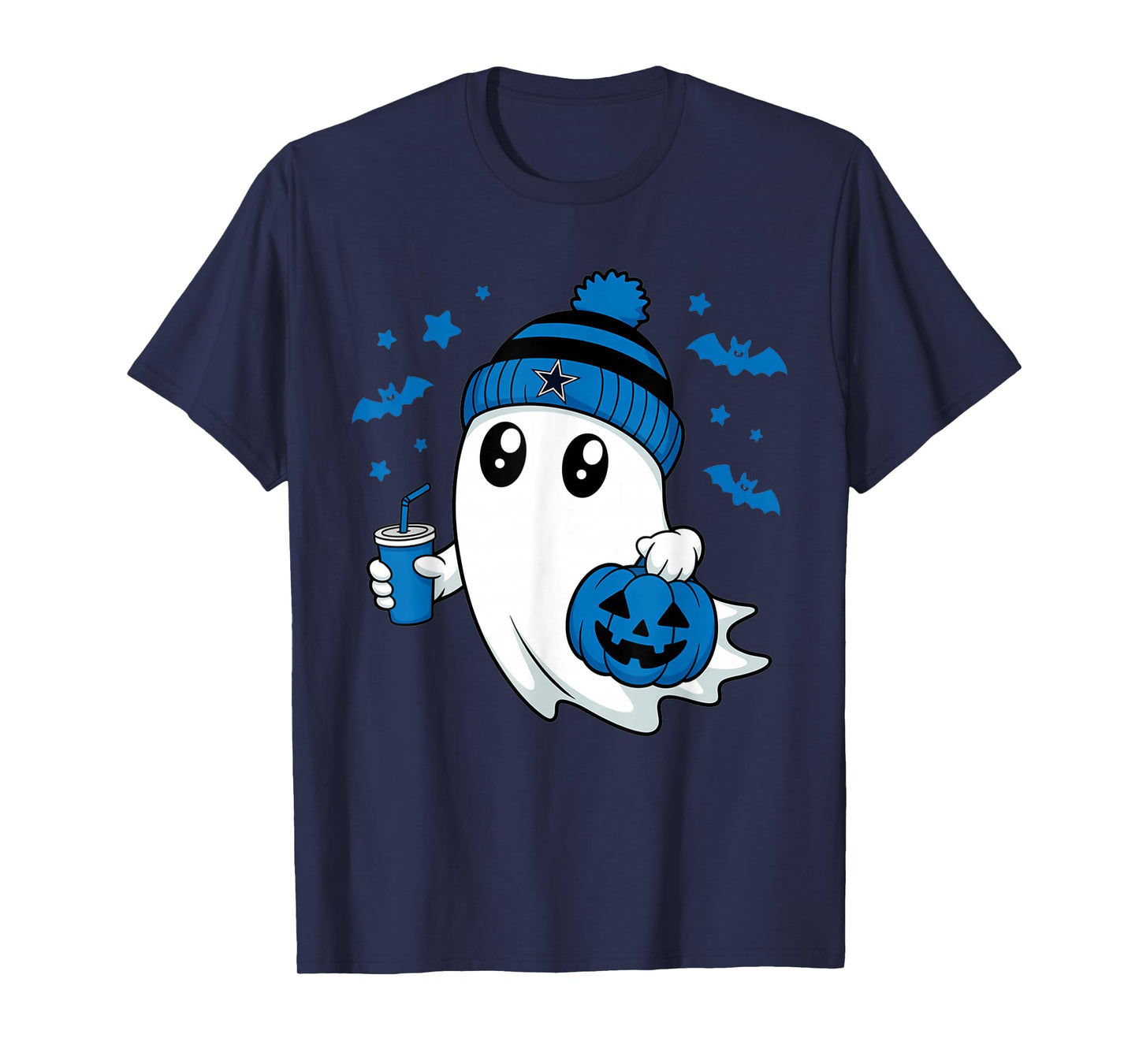 Vintage Dallas Ghost Cute Ghost Halloween Blue Pumpkin T-Shirt