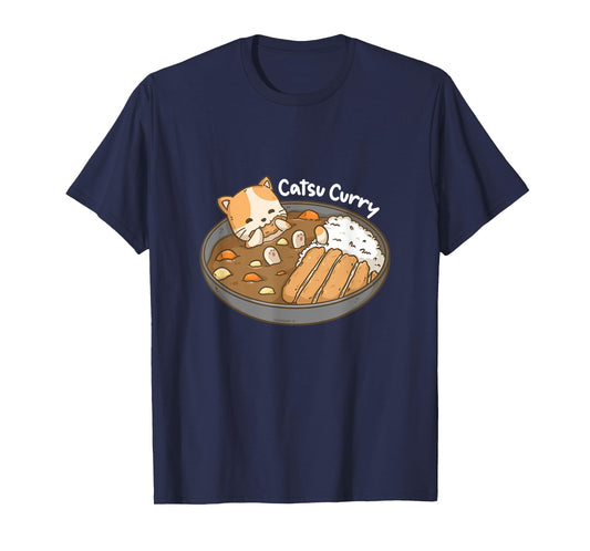 Catsu Curry Kawaii Anime Cat And Japanese Food Pun T-Shirt for Men Women Girls Kids