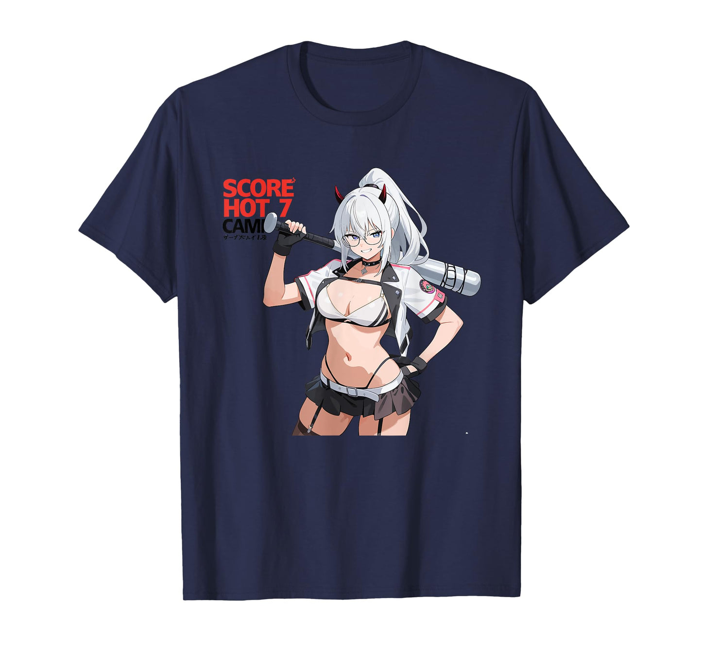 Waifu Sexy Anime Girl Horns Baseball Japanese Manga Style T-Shirt