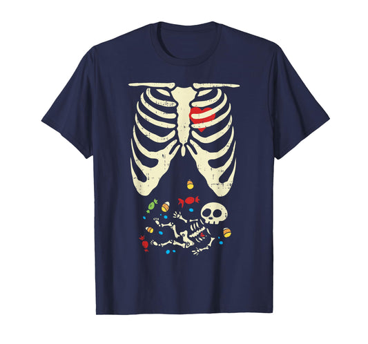 Skeleton Pregnancy Halloween Costume Shirt Candy Son Mom T-Shirt