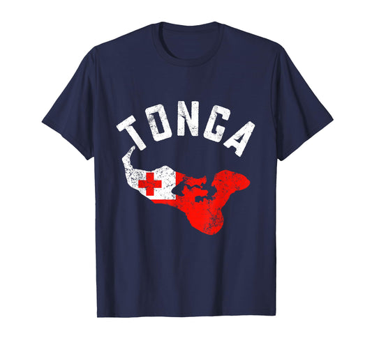 Distressed Patriotic Tonga Flag Map Men Women T-Shirt