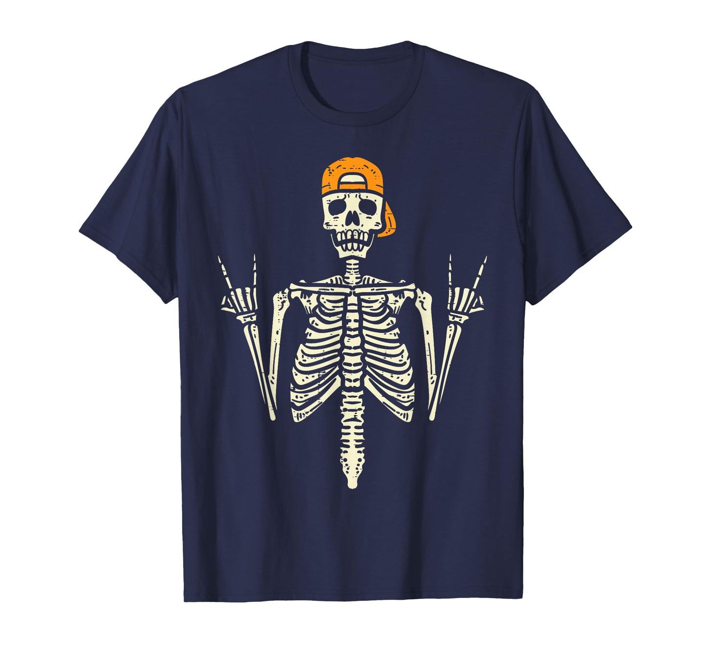 Rocker Skeleton Cap Skater Cool Halloween Punk Rock Men Boys T-Shirt