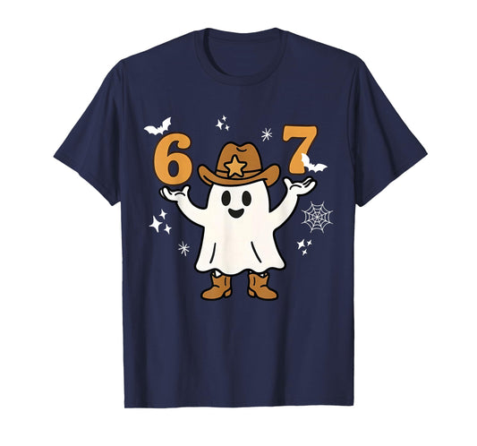 Funny Six Seven 6 7 Meme Cowboy Ghost Halloween Costume T-Shirt