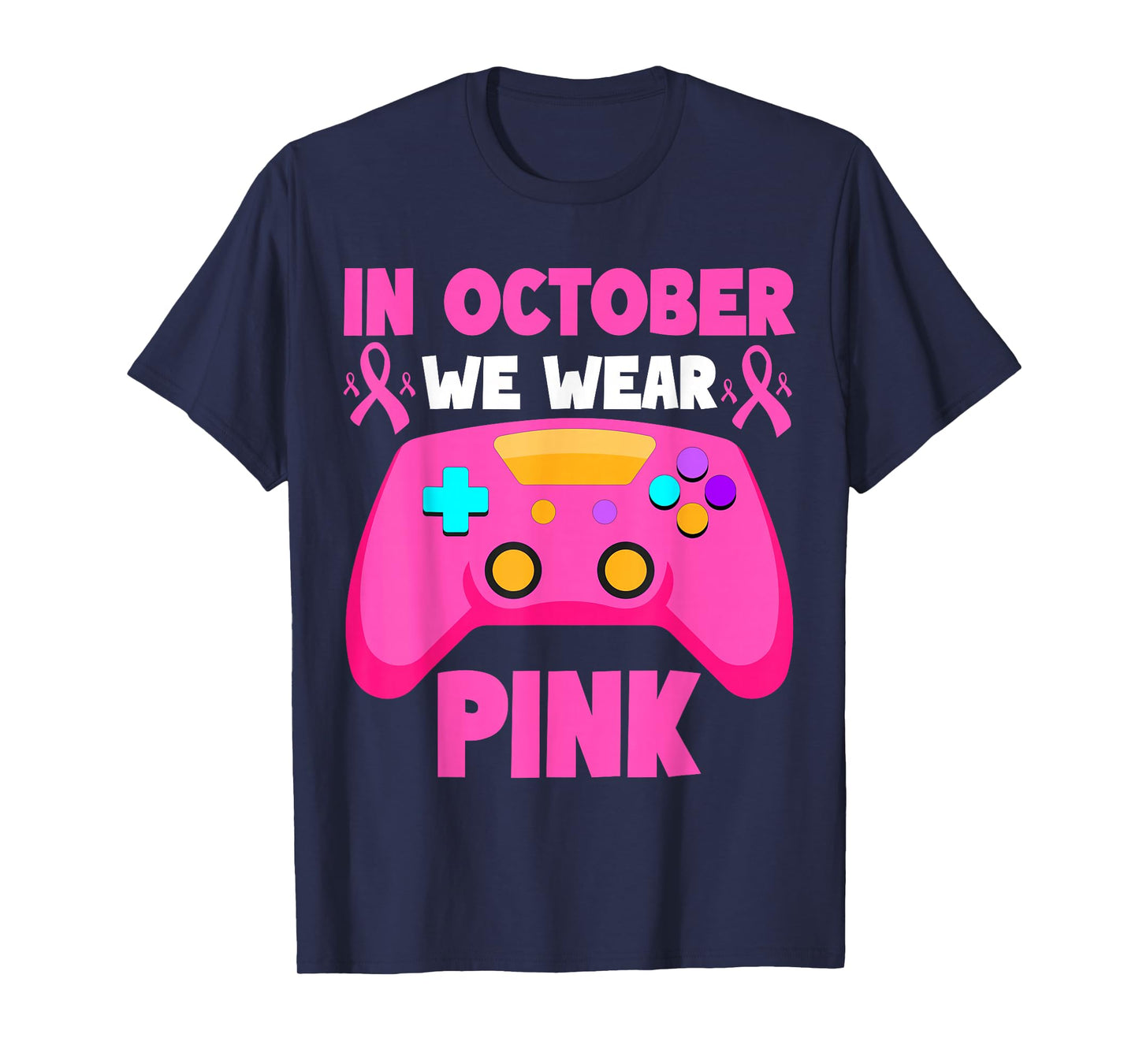 in October We Wear Pink Breast Cancer Gaming Kids Boys Youth T-Shirt