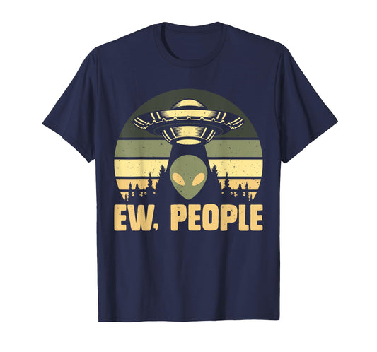 Funny Alien Gifts Extraterrestrial Aliens DAIMMER - Ew People - Ufo Alien T-Shirt, Flying Saucer - Black - Men's Unisex-Adults - Short Sleeve - Regular Fit - Small