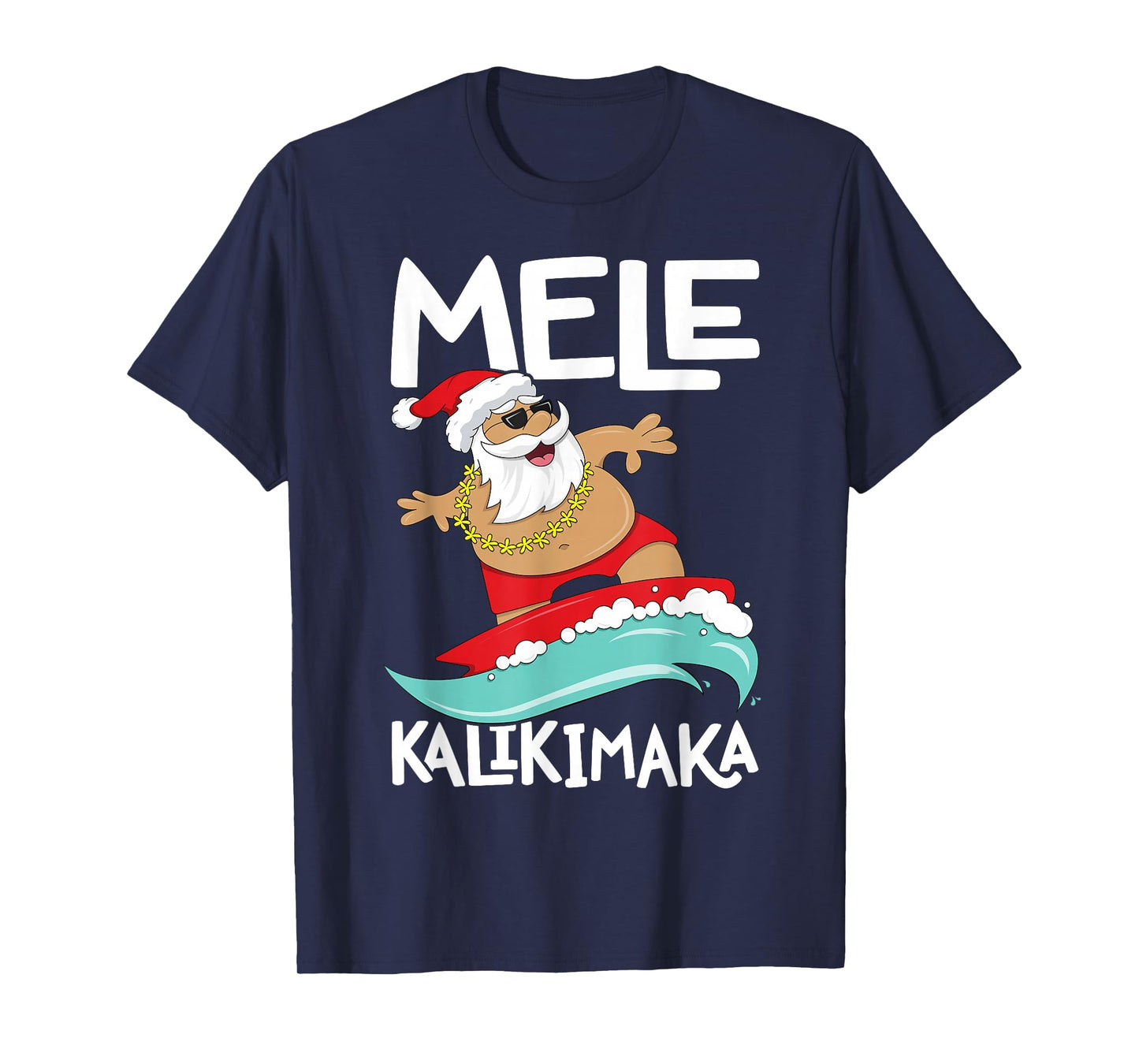 Mele Kalikimaka Hawaiian Christmas Hawaii Surfing Santa Short Sleeve T-Shirt Black