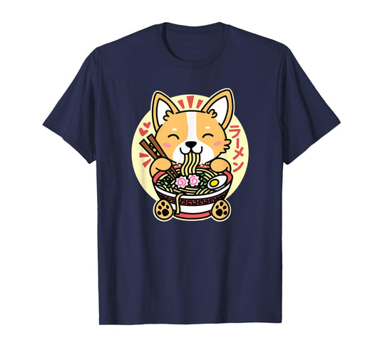 Kawaii Ramen Cute Anime Dog Corgi Japanese Noodles Drk T-Shirt