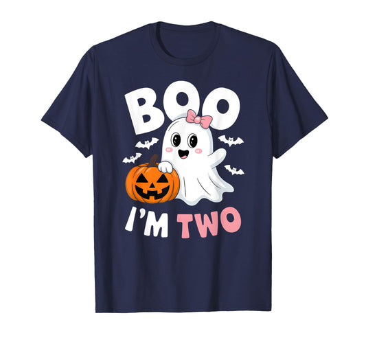 Funny Ghost Boo I'm Two Years 2nd Birthday Toddler Halloween T-Shirt