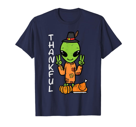 Thanksgiving Alien Peace Thankful Fall Space Kids Men Women T-Shirt