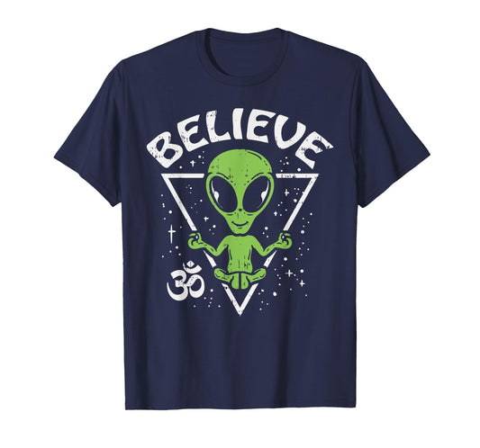 Meditating Alien Believe Zen Inner Peace ET Ufo Yoga Om T-Shirt