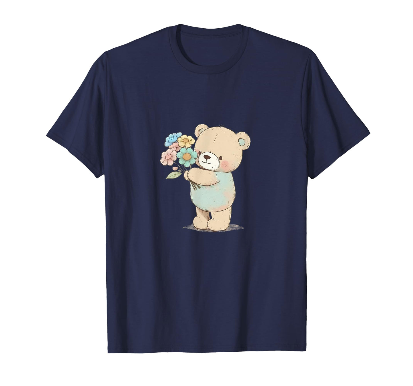 Cartoon Bear with Flowers T-Shirt