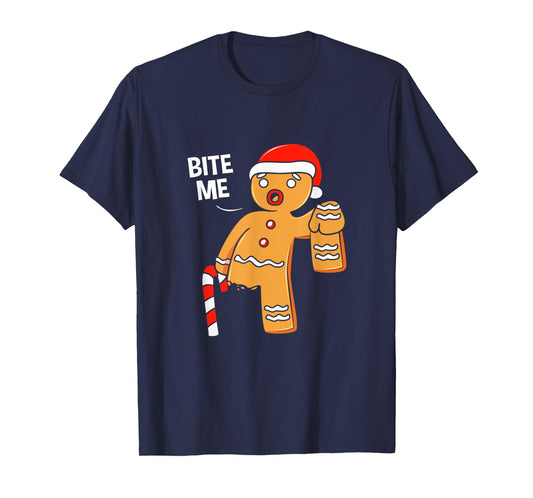 Funny Gingerbread Cookie Bite Me Christmas Candy Cane T-Shirt
