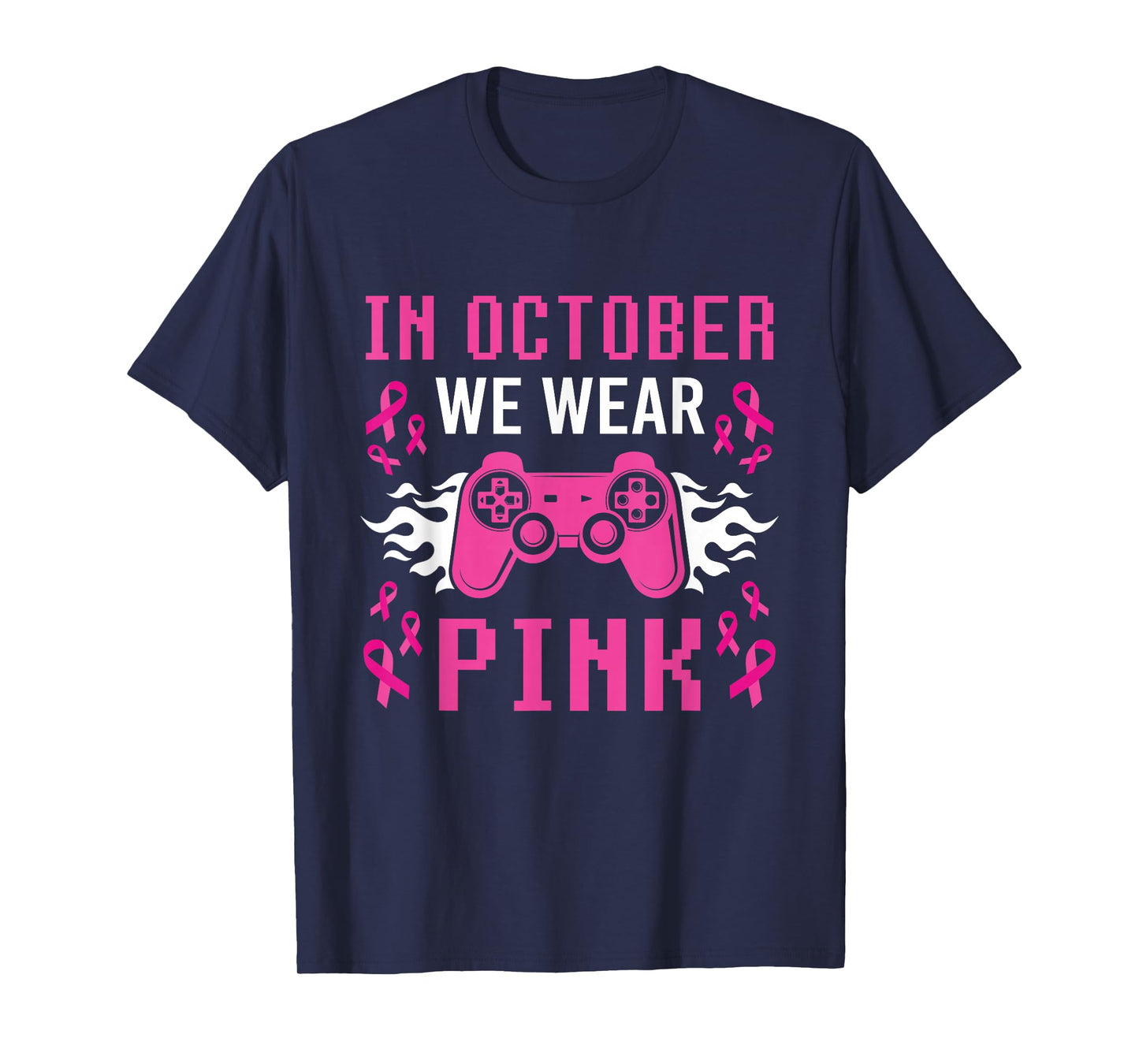 In October We Wear Pink Breast Cancer Gaming Kids Boys Youth T-Shirt