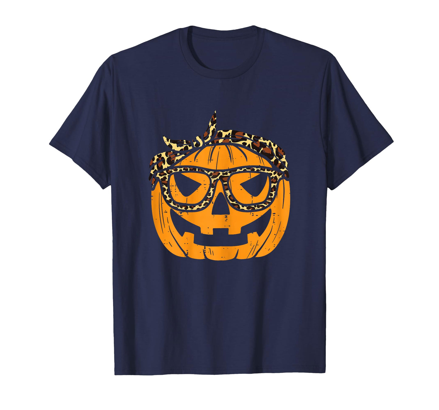 Pumpkin Leopard Bandana Cute Halloween Women Girls Ladies T-Shirt