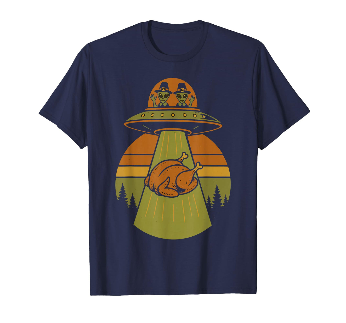Thanksgiving Alien UFO Turkey Abduction Retro Design T-Shirt
