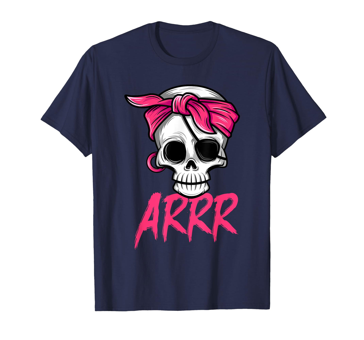 Pirate Dead with Eye Patch Pink Bandana Halloween Costume T-Shirt