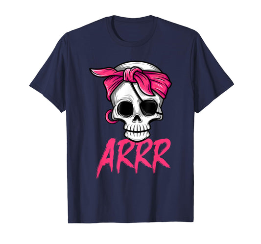 Pirate Dead with Eye Patch Pink Bandana Halloween Costume T-Shirt