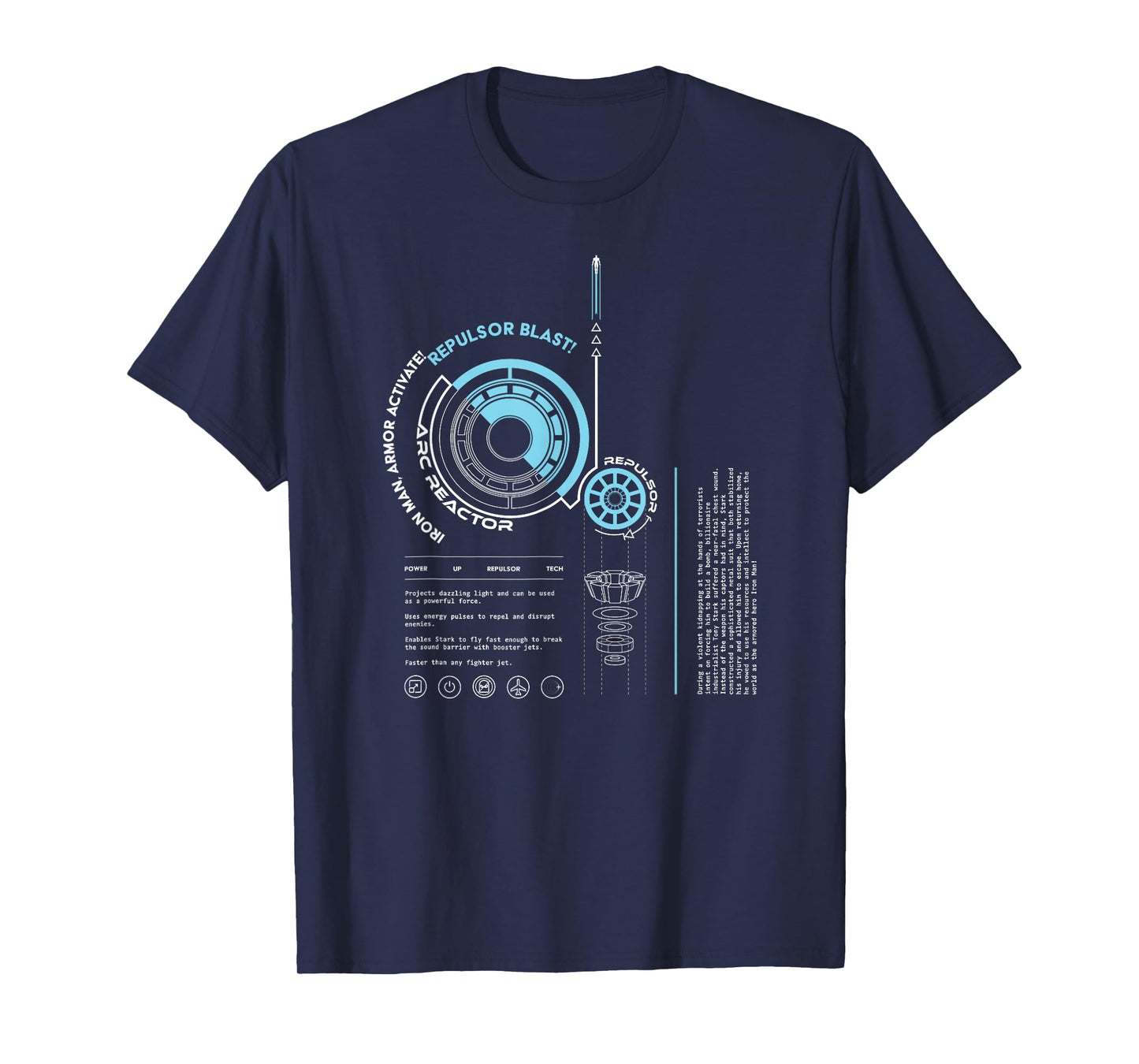 Marvel Avengers Iron Man Armor ARC Reactor Data Readout T-Shirt