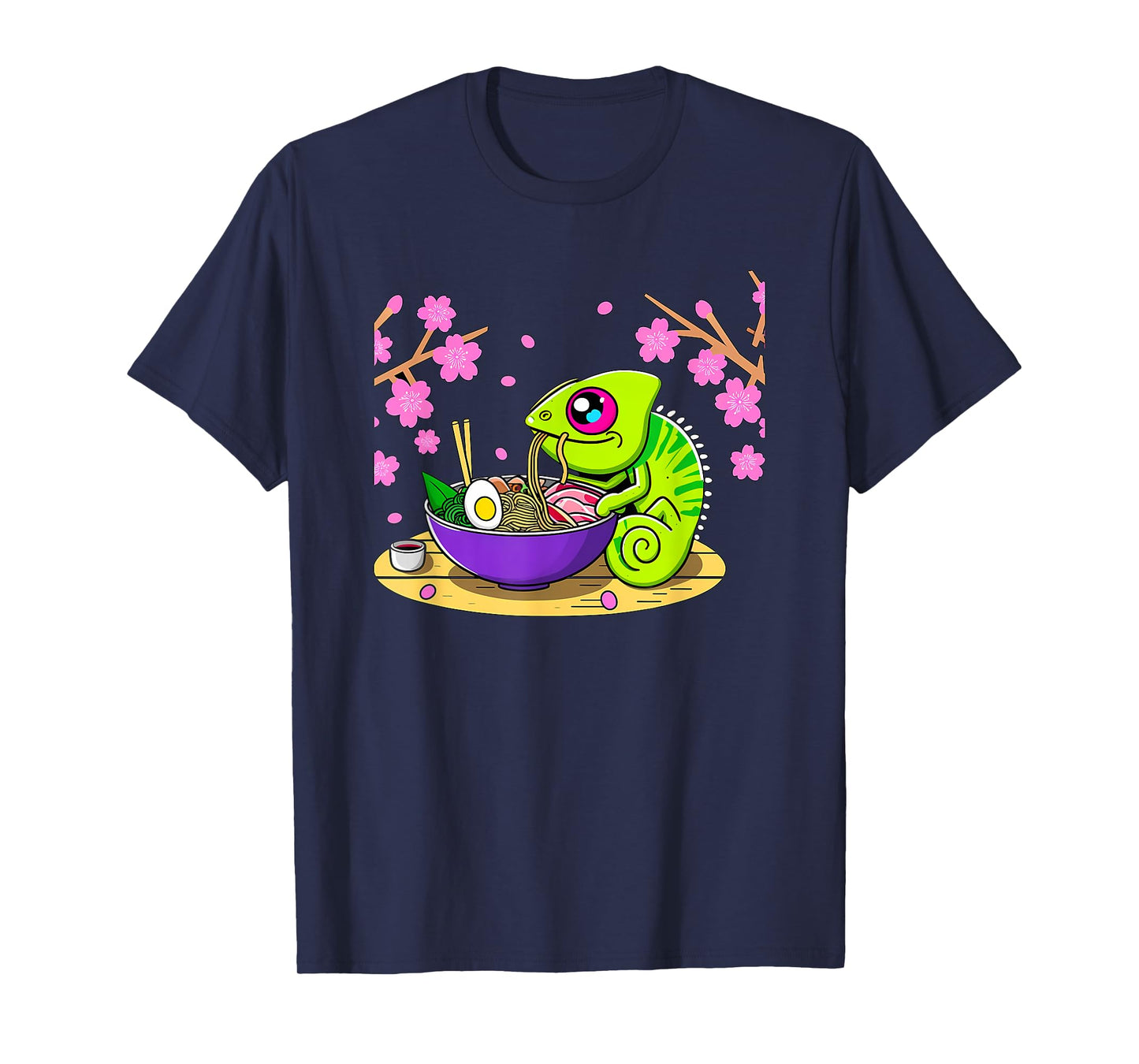 Kawaii Chameleon Eating Ramen T-Shirt