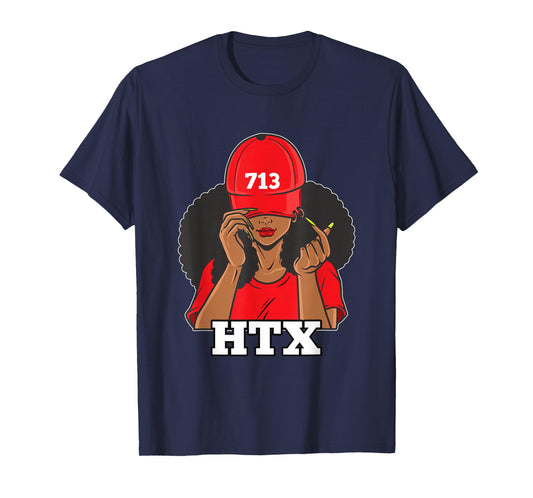 713 Houston Texas Black Woman Afro Puffs T-Shirt