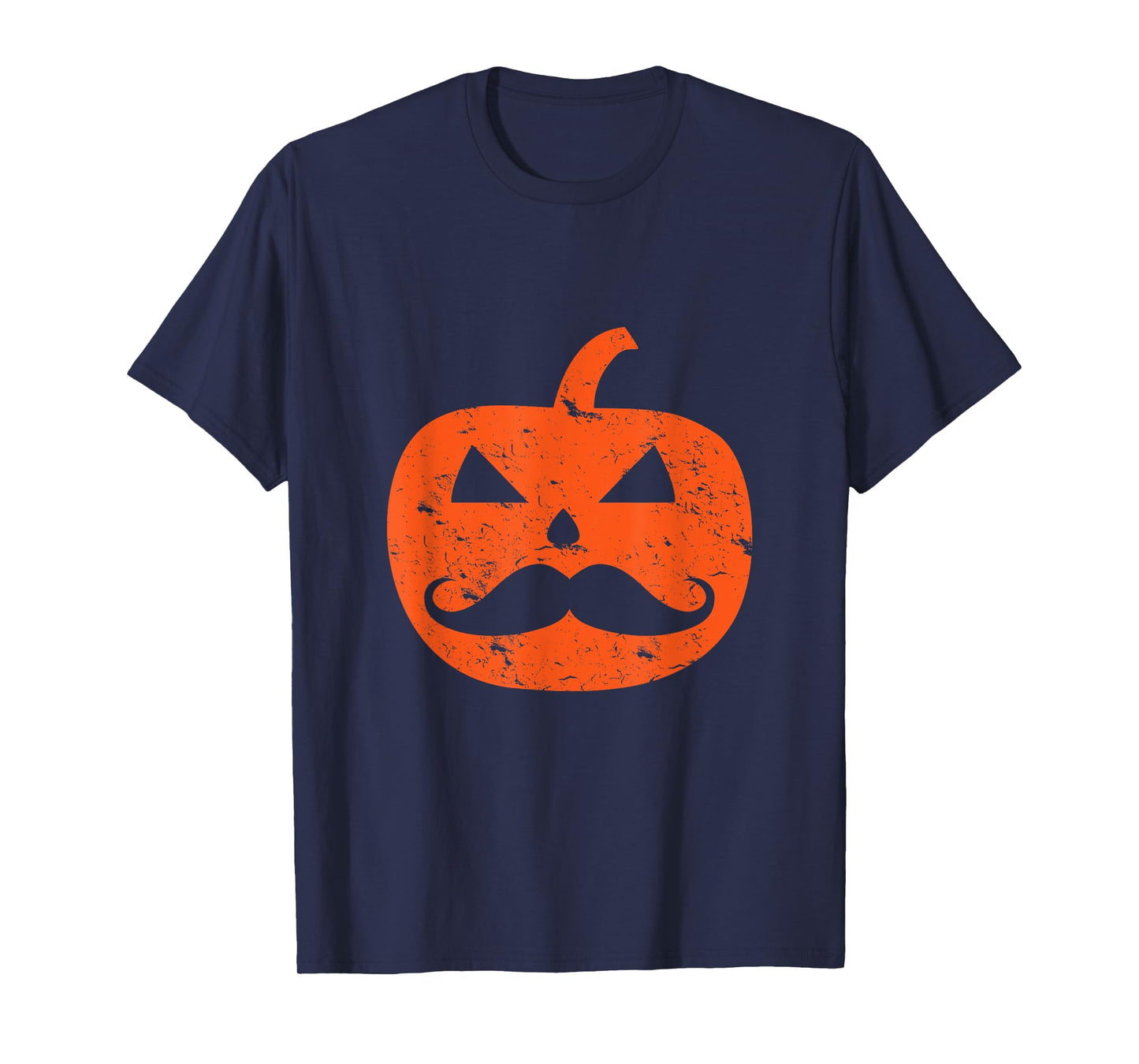 Jack O Lantern Mustache Pumpkin Vintage Distressed Halloween T-Shirt
