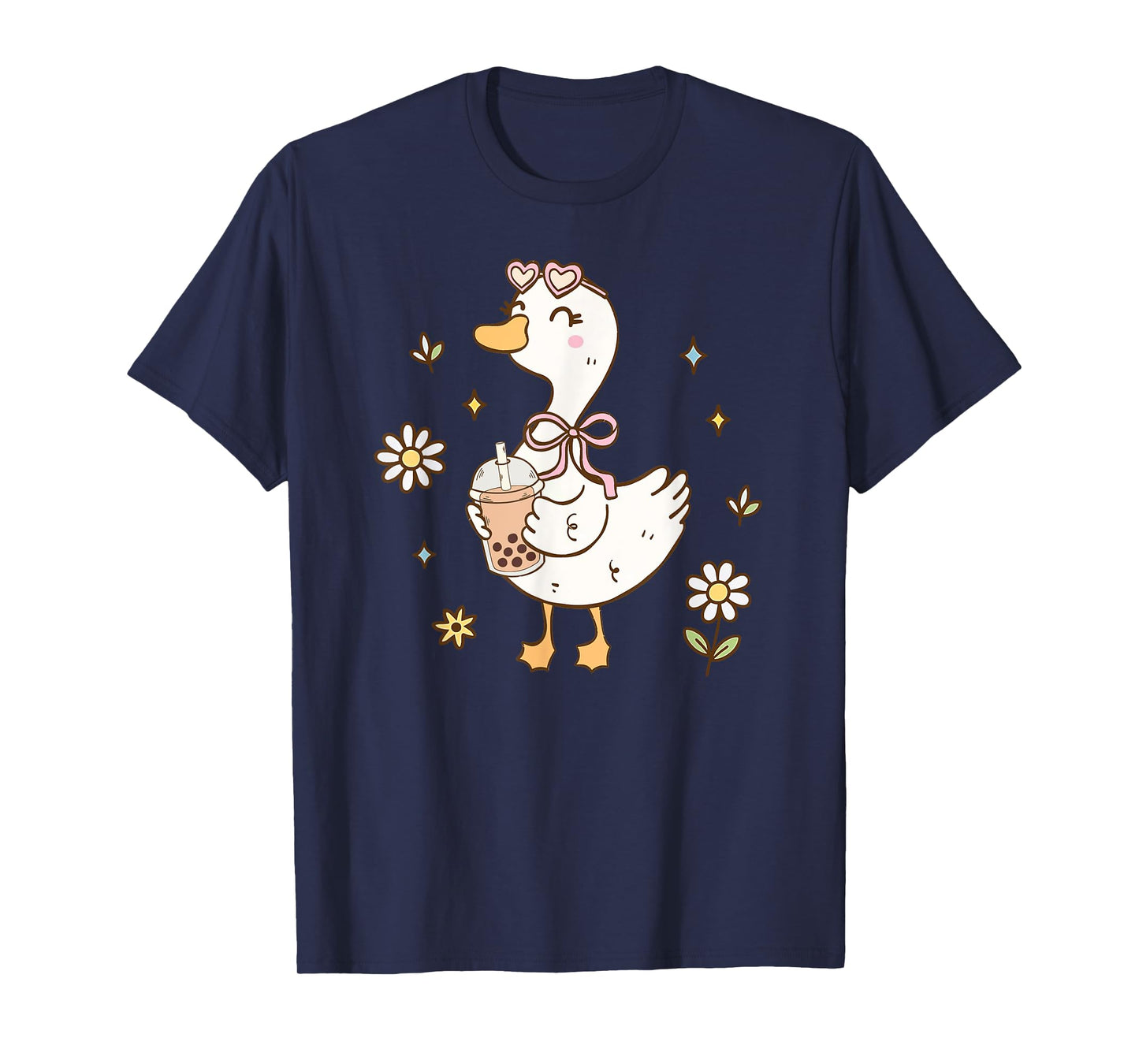 Funny Silly Goose Bubble Boba Tea Anime Cute Kawaii Goose T-Shirt