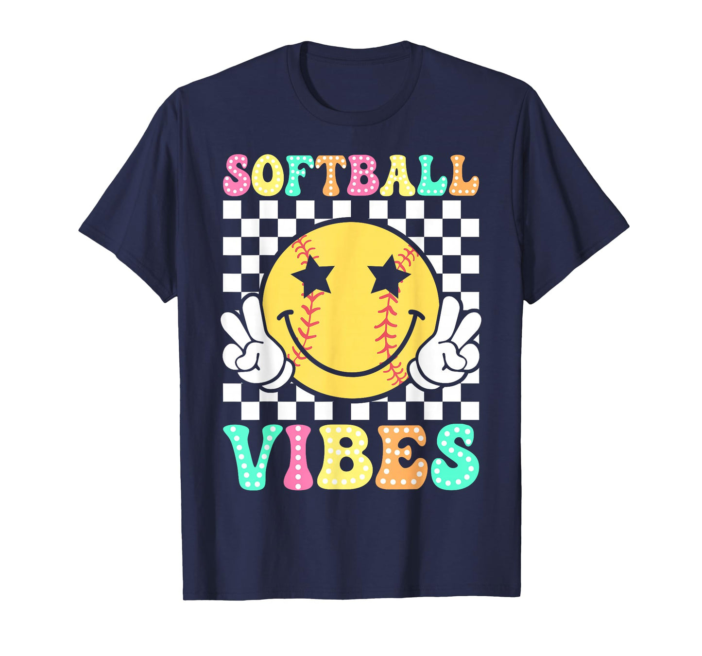Softball Vibes Softball Retro Groovy Game Day Girls Women T-Shirt