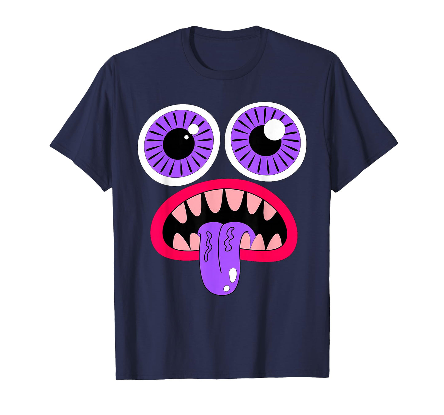 Monster Face Big Purple Eyes Sharp Teeth Tongue Halloween T-Shirt