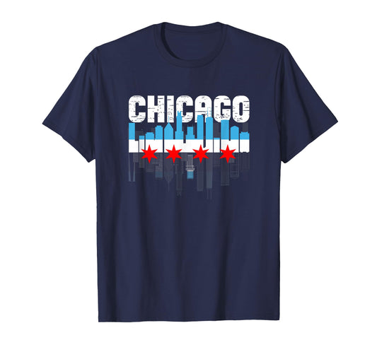 Vintage Chicago Illinois Flag Skyline Chicago Flag Lover T-Shirt