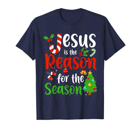 Jesus is the reason for the season Candy Cane Christmas Pjs T-Shirt