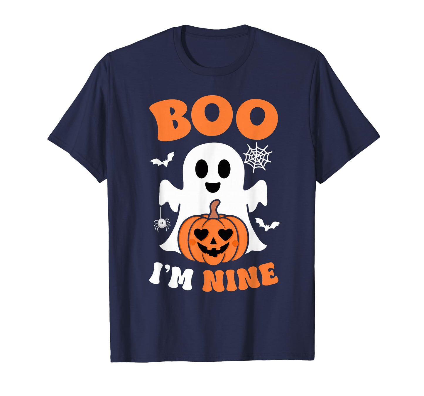 Ghost Boo I'm Nine Year 9th Birthday Boys Halloween Groovy T-Shirt