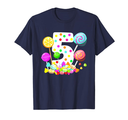 Kids 5th Candy Birthday Party Five Year Old Girl Candy T-Shirt