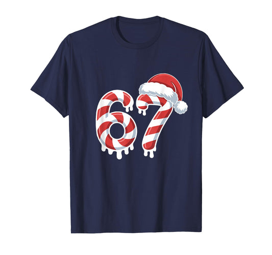 Melting Candy Cane Christmas 6 7 Meme Santa Hat Holiday T-Shirt