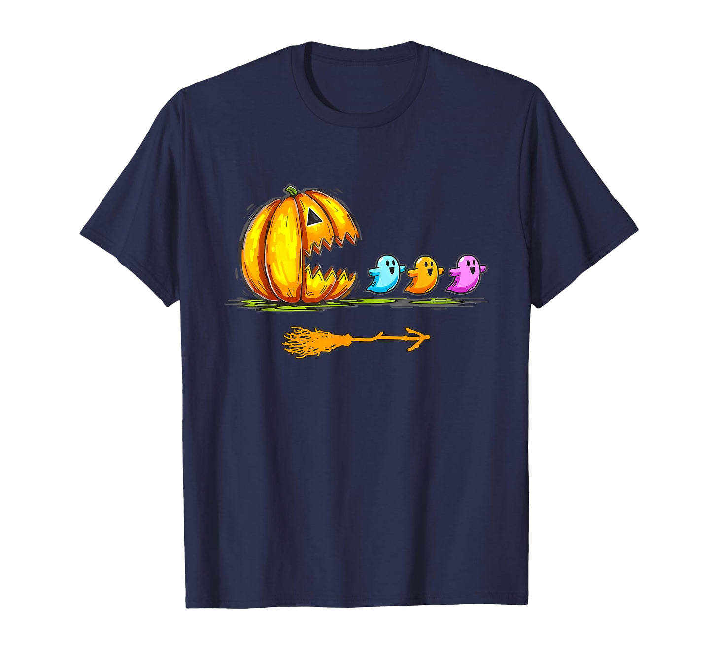 Pumpkin Eating Ghost Gamer Halloween Gaming Boys Teen Kids T-Shirt