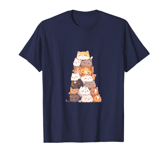 Stack of Cats Cute Kawaii Cartoon Art Cat Pile Men Women T-Shirt