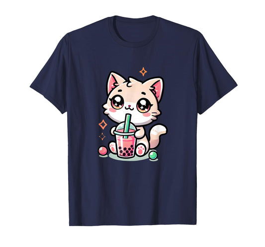 Cute Cat Boba Tea Bubble Tea Anime Kawaii Neko Women Girls T-Shirt