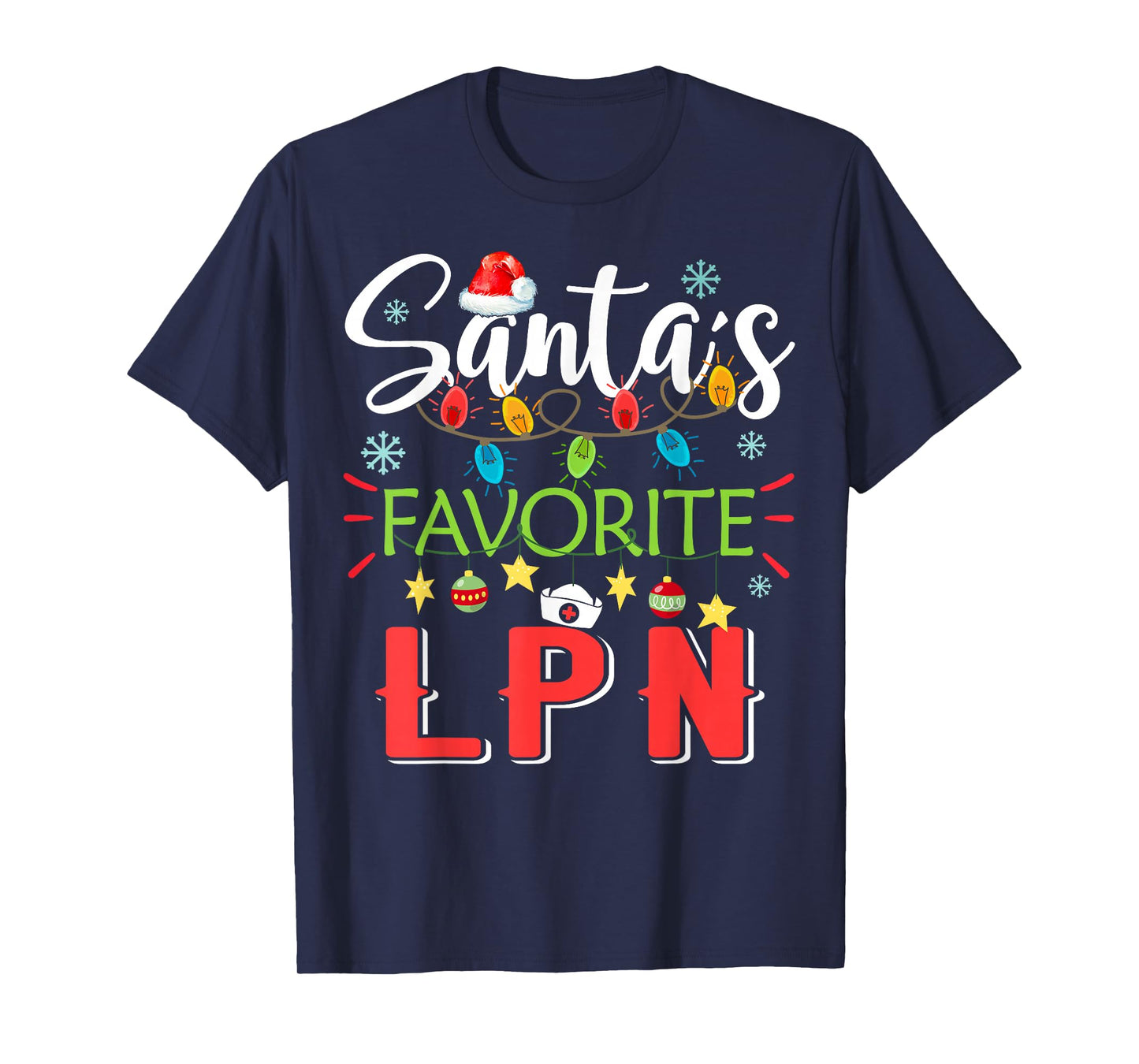 Santa's Favorite LPN Nurse Xmas Light Santa Hat Christmas T-Shirt