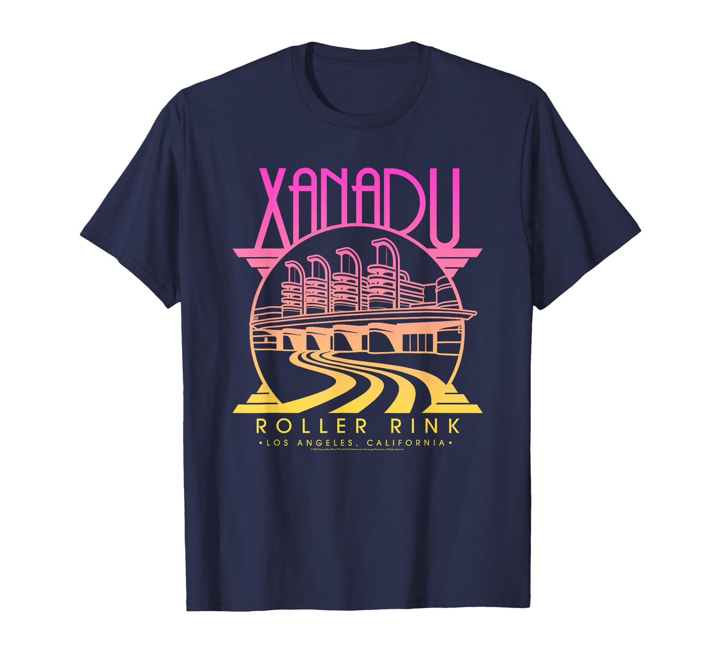 Olivia Newton-John Xanadu Roller Rink Pink Yellow Fade Logo T-Shirt