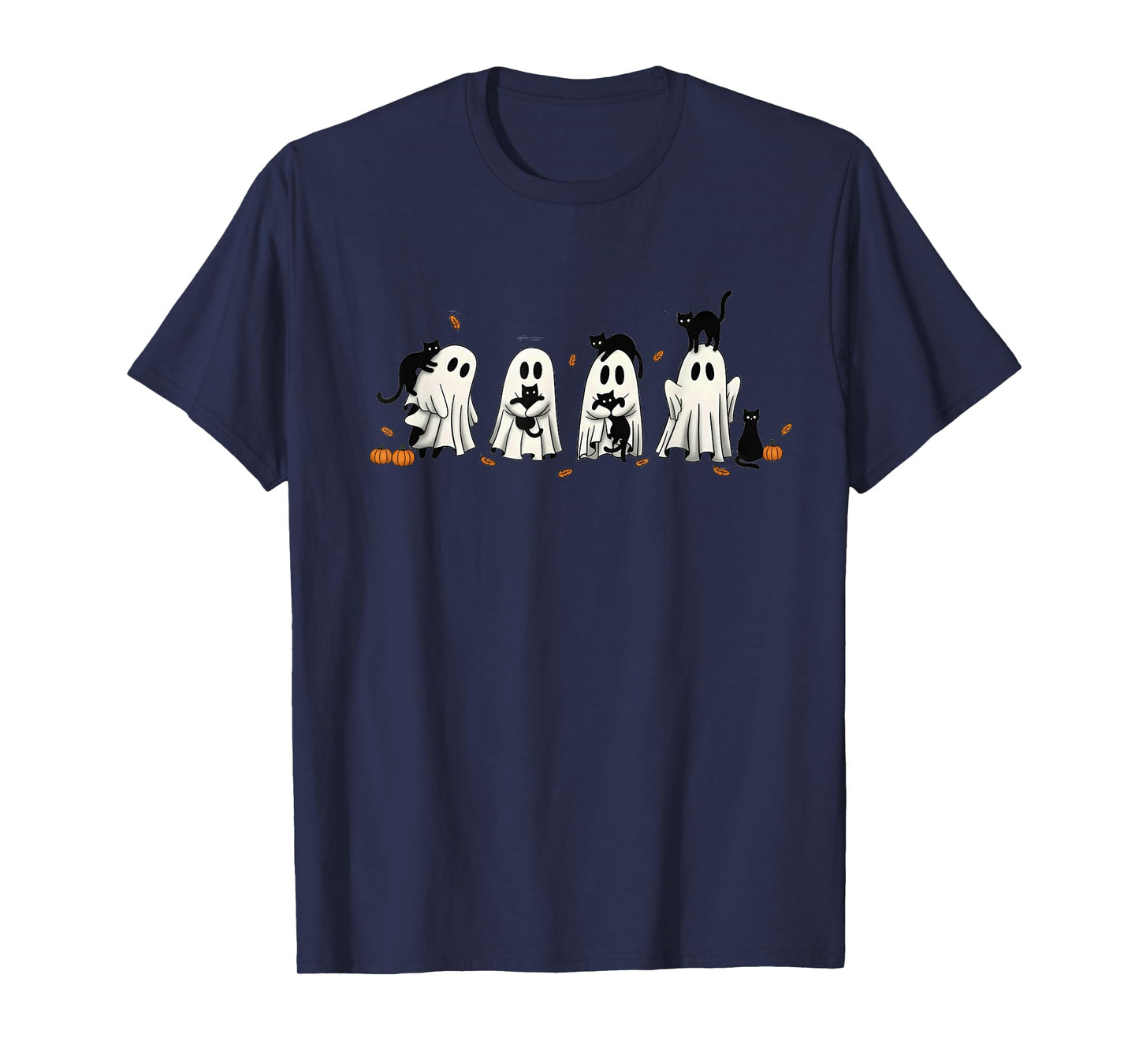 Halloween Black Cat and Ghost Spooky Season Cute Autumn T-Shirt