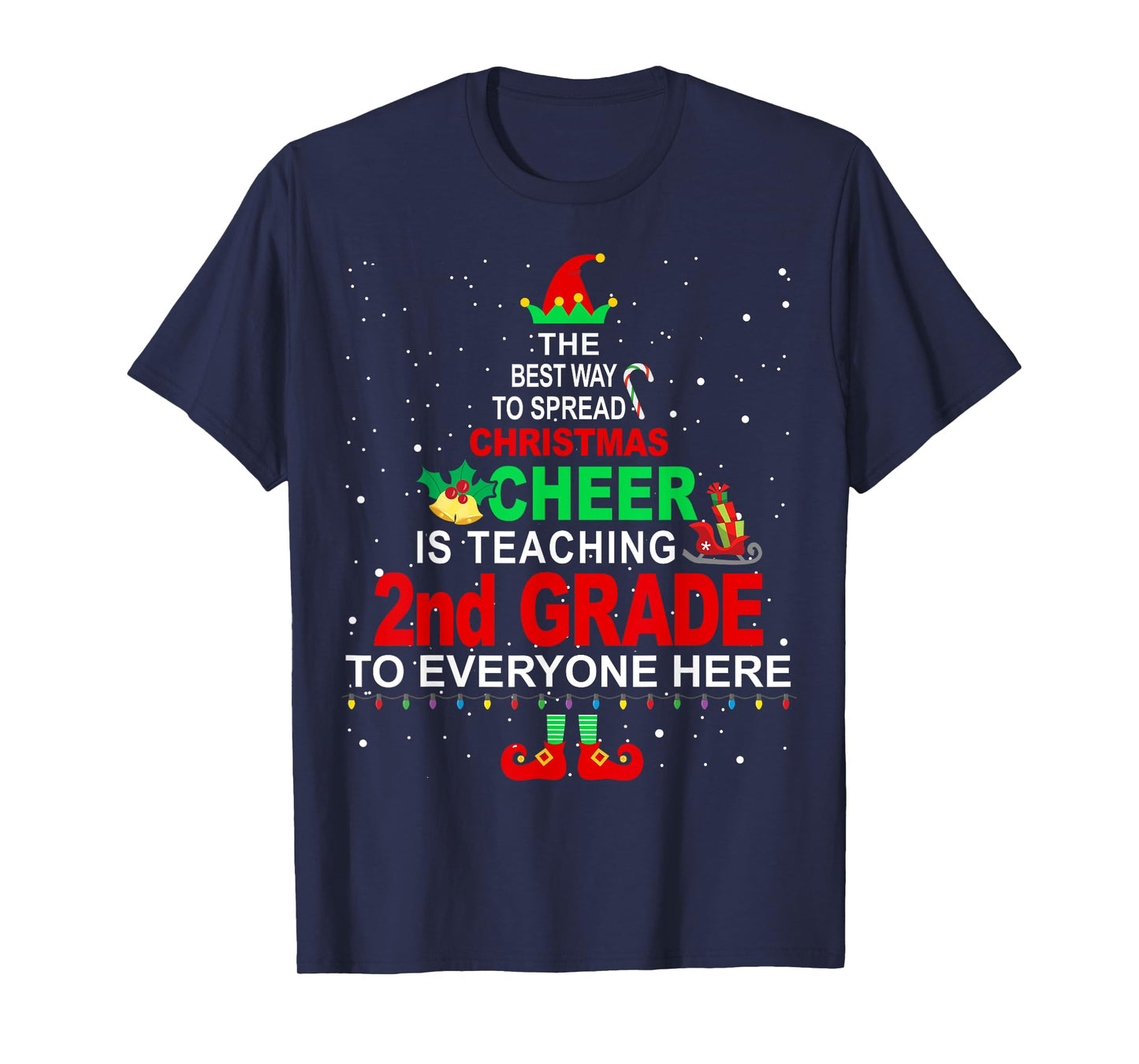 2nd Grade Teacher Christmas Shirt - Elf Christmas Cheer T-Shirt for Men Women
