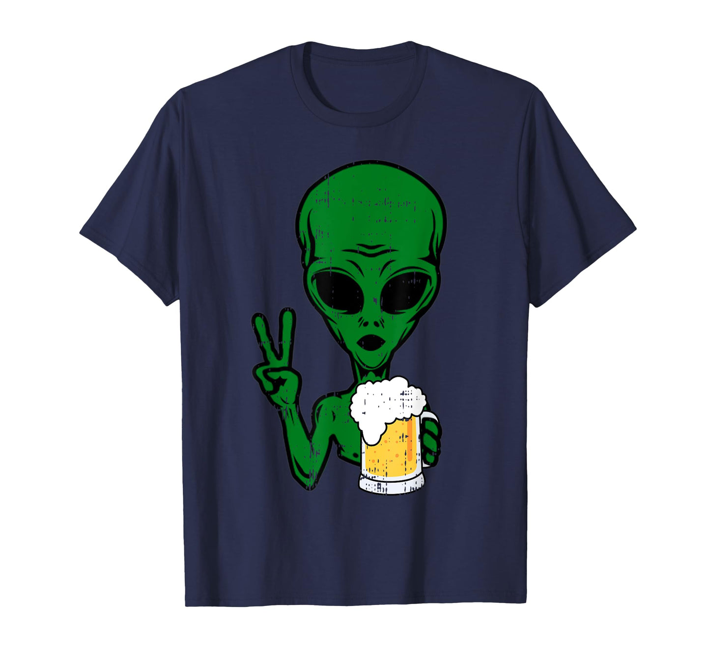 Area-51 Alien Beer Peace Sign Lazy Drinking Halloween Gift T-Shirt