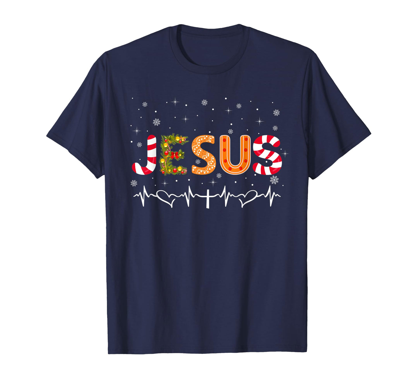 Jesus Heartbeat Christ Christian Candy Cane Christmas Lights T-Shirt