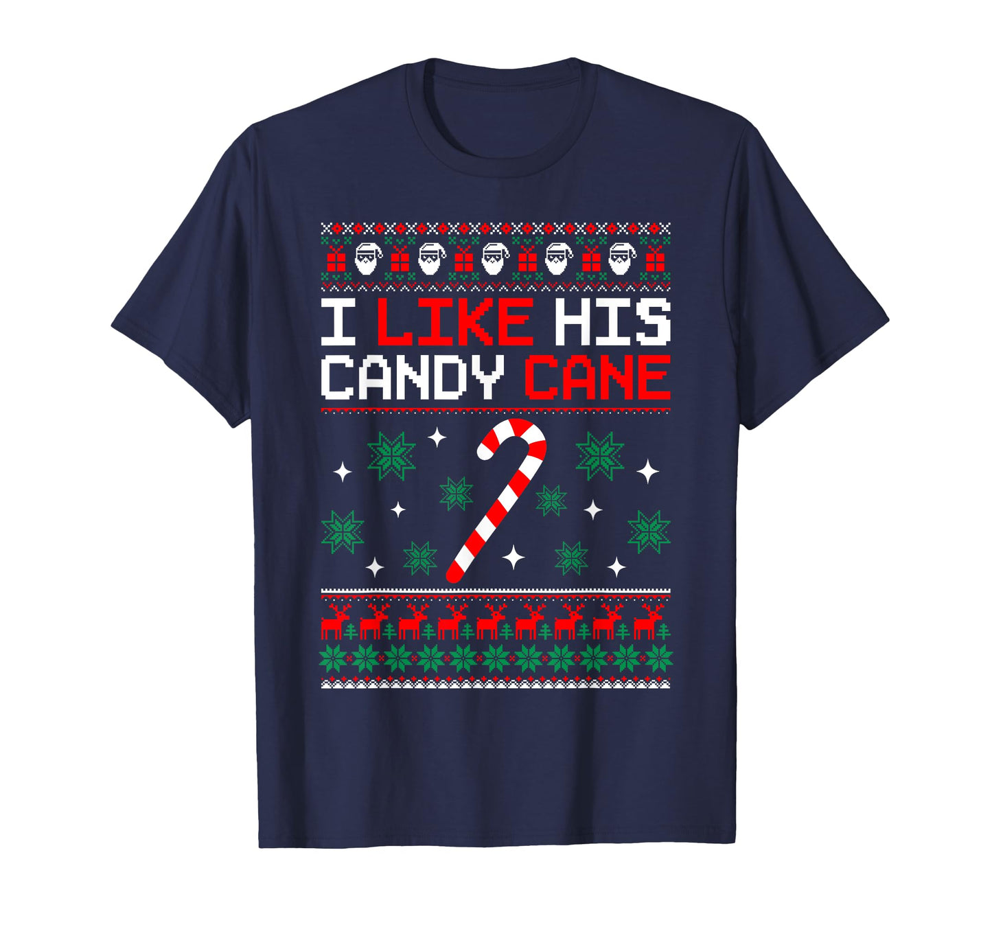 Merry Xmas Funny Couples Christmas Matching I Like His Candy Cane Black Unisex-Adults Small Crew Neck T-Shirt