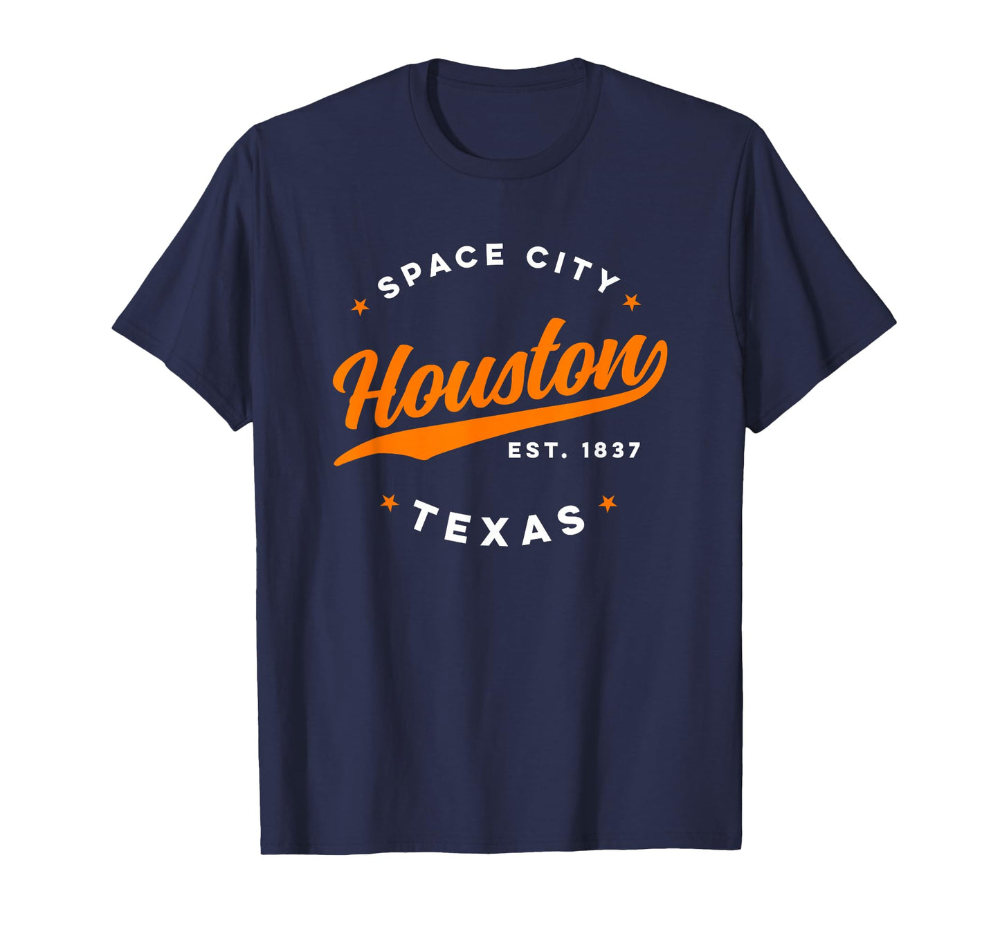 Vintage Houston Texas Space City Orange Text T-Shirt