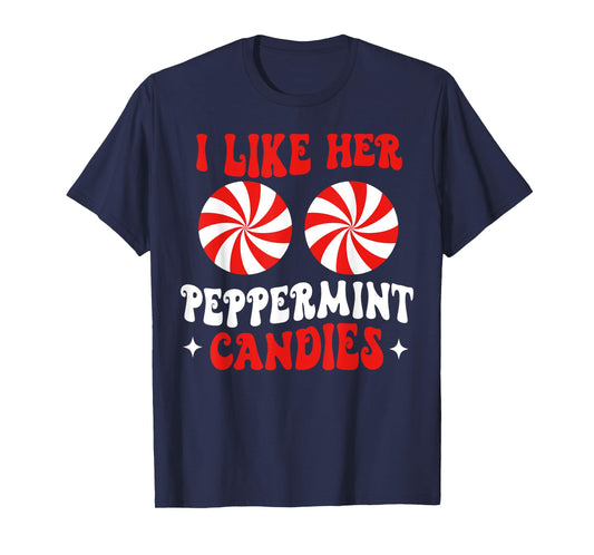 I Like Her Peppermint Candies Couples Matching Christmas T-Shirt